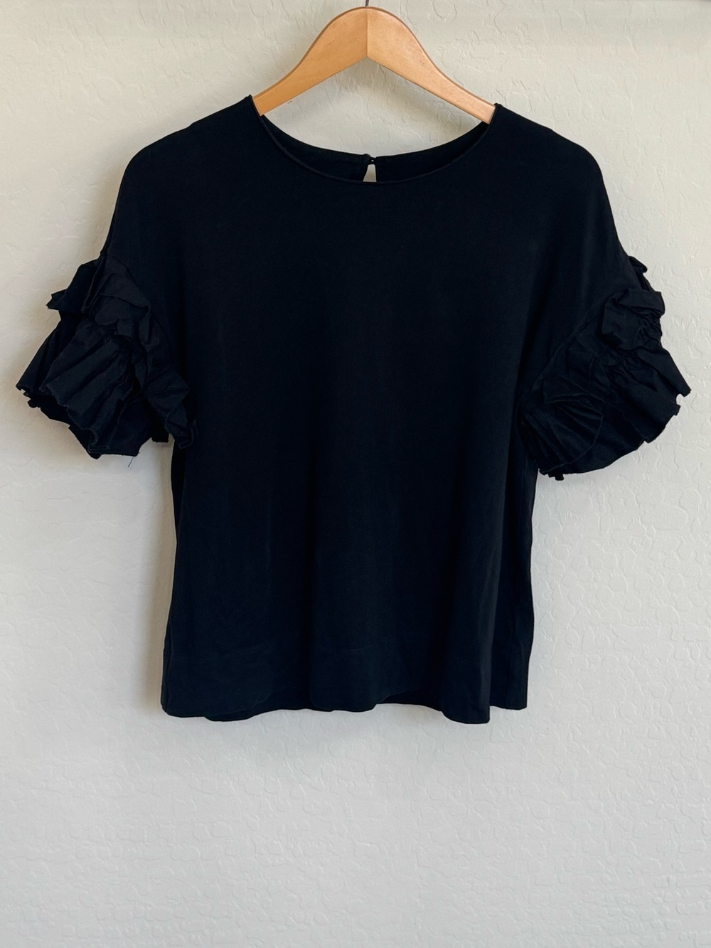 DREW Black Layered Ruffle Sleeve Knit Top Size M